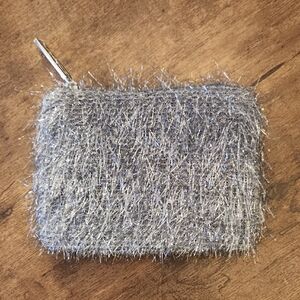 Silver Fuzzy Zip Make-Up Pouch